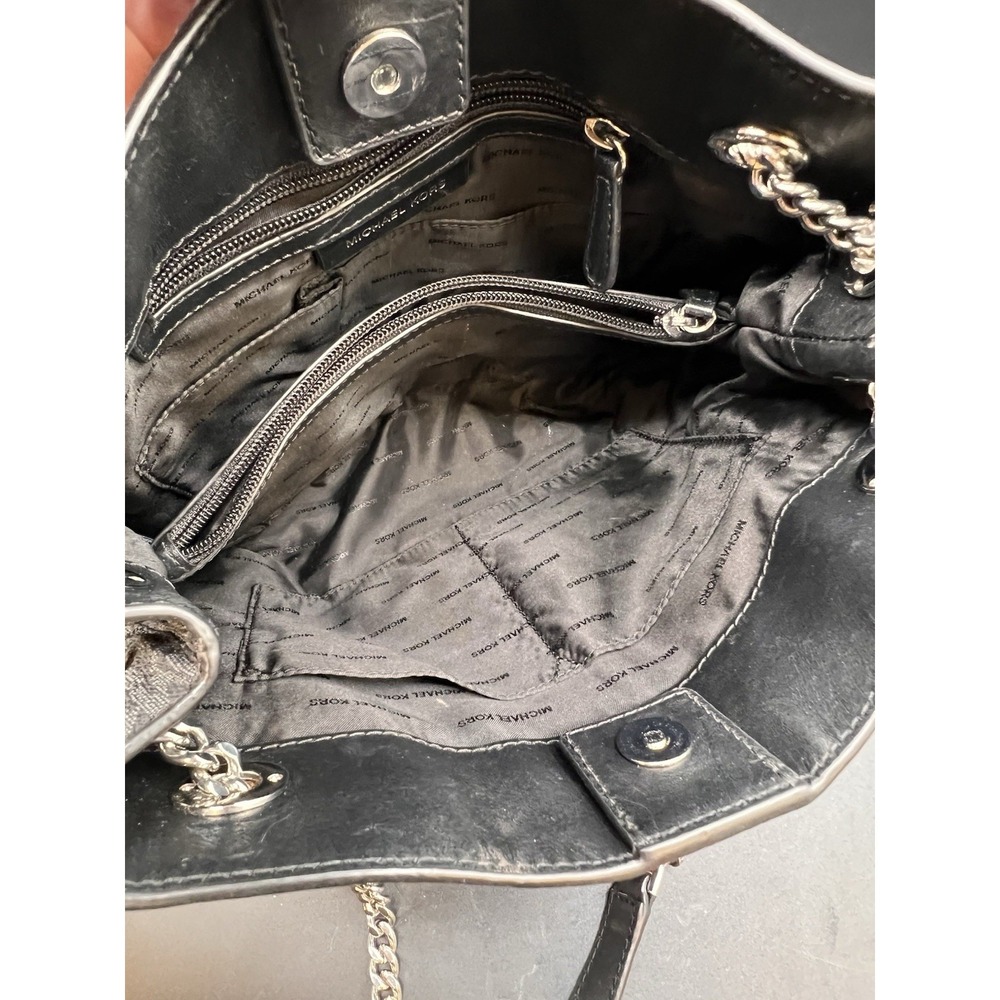 Michael Kors Jet Set Large Signature Chain Shoulder Tote Handbag Black Preowned - Picture 6 of 8